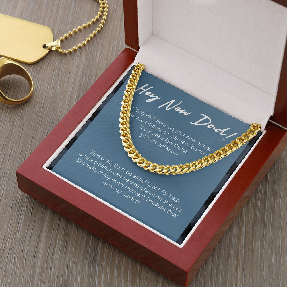 "Embark On New Journey" New Dad Necklace Gift From Friends Family Cuban Link Chain Jewelry Box Baby Shower Pregnancy Announcement Birthday