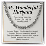 "I Am Me Because Of You" Wonderful Husband Necklace Gift From Wife Cuban Link Chain Jewelry Box Birthday Anniversary Valentines Christmas