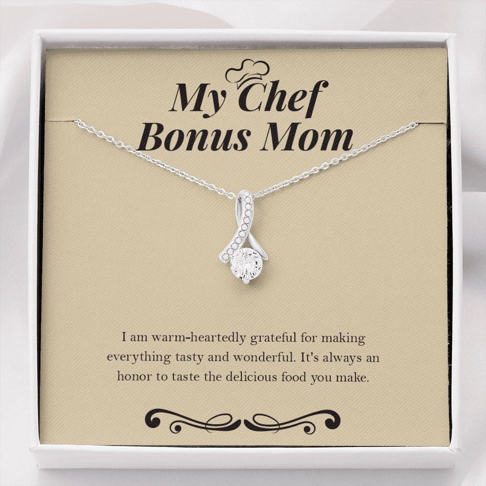 "Delicious Food You Make" Chef Bonus Mom Necklace Gift From Daughter Son Alluring Beauty Pendant Jewelry Box Birthday Christmas Valentines Thanksgiving