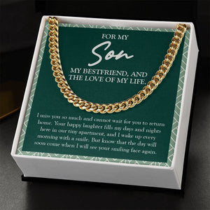 "Your Smiling Face Again" Long-Distance Son Necklace Gift From Mom Dad Cuban Link Chain Jewelry Box Birthday Christmas Thanksgiving Graduation