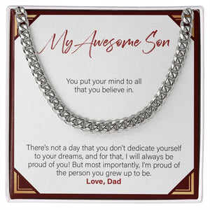 "Dedicating Yourself To Your Dream" Awesome Son Necklace Gift From Dad Cuban Link Chain Jewelry Box Birthday Graduation Christmas New Year