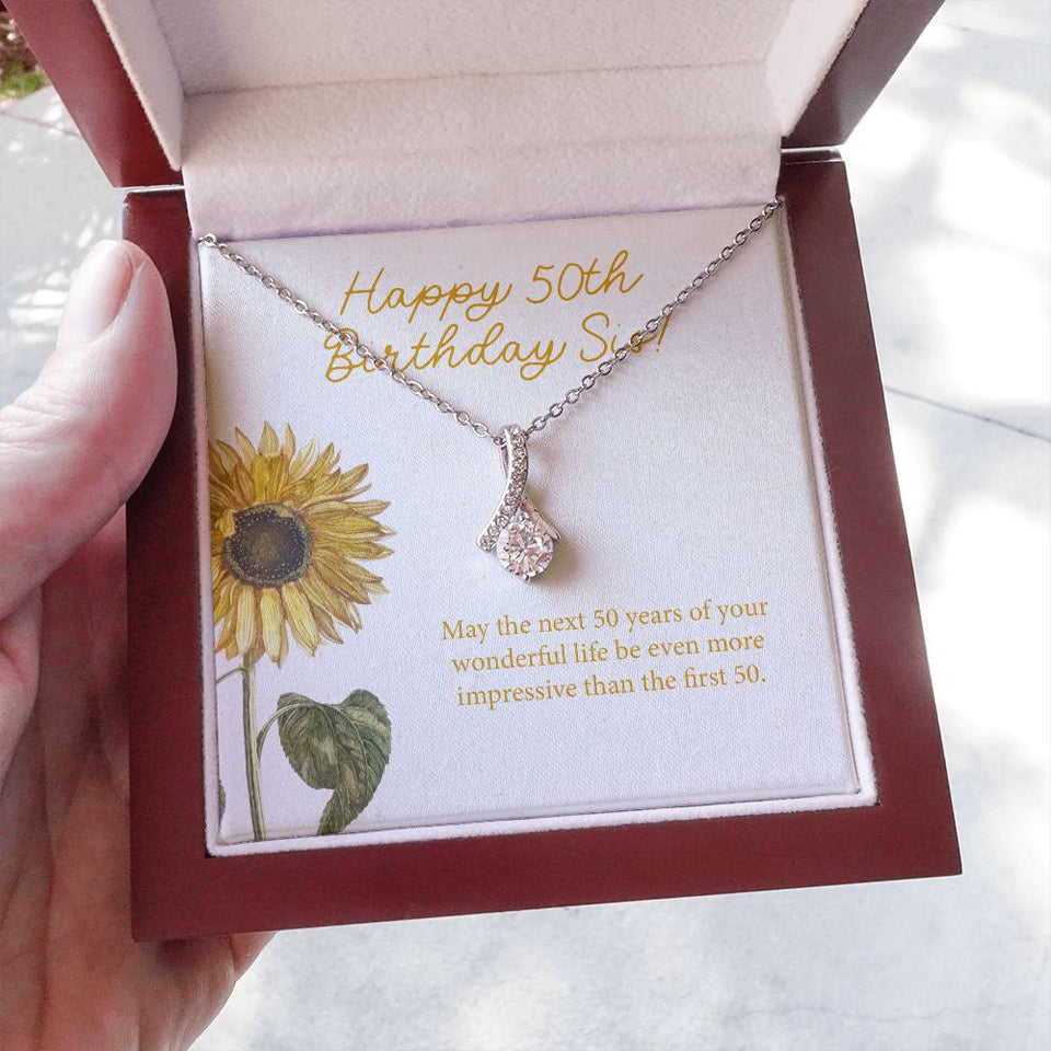 "Your Amazing Life" Sister 50th Birthday Necklace Gift From Brother Sibling Alluring Beauty Pendant Jewelry Box