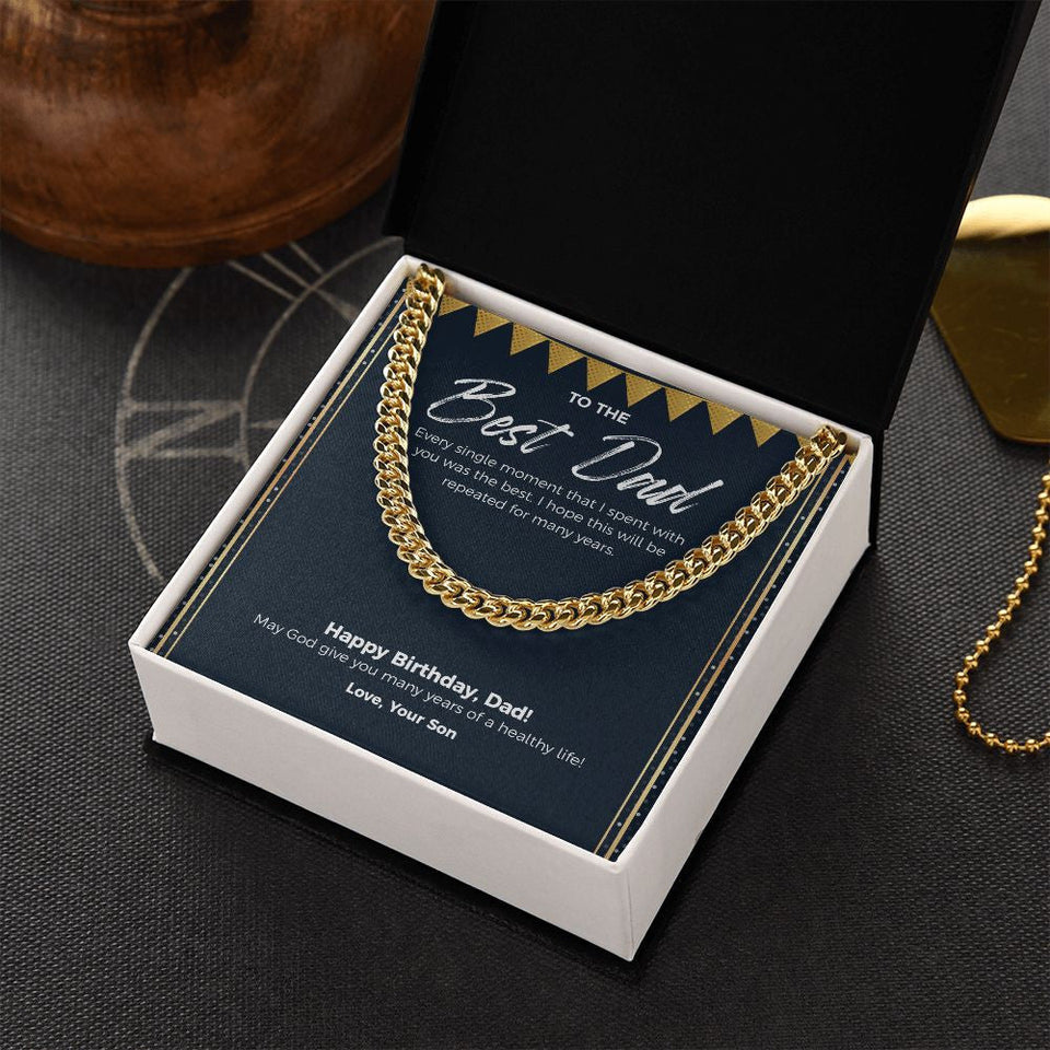 "The Best Moment" Best Dad Birthday Necklace Gift From Son Cuban Link Chain Jewelry Box