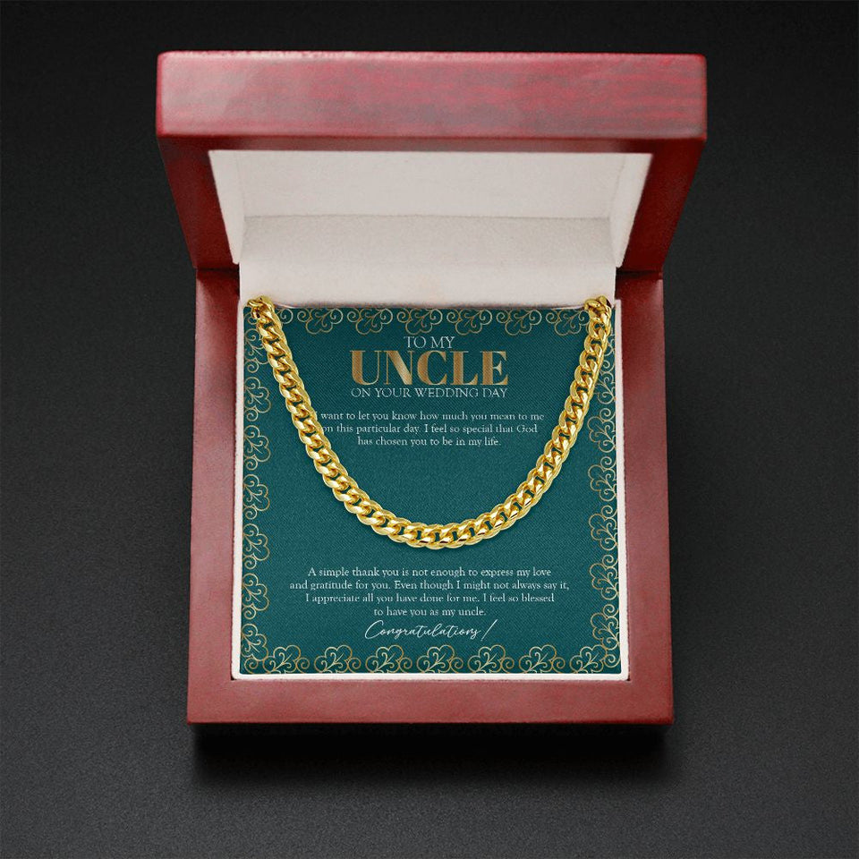 "God Has Chosen" Uncle Wedding Day Necklace Gift From Nephew Niece Cuban Link Chain Jewelry Box