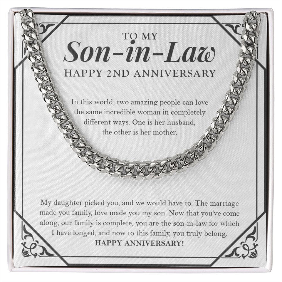 "The Same Incredible Woman" Son In Law 2nd Wedding Anniversary Necklace Gift From Father-In-Law Mother-In-Law Cuban Link Chain Jewelry Box