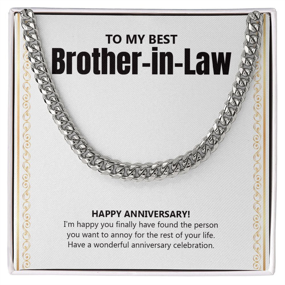 "Person To Annoy For Life" Best Brother In Law Wedding Anniversary Necklace Gift From Sister-In-Law Brother-In-Law Cuban Link Chain Pendant Jewelry Box