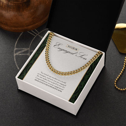 "In A World Of Strangers" Son Engagement Necklace Gift From Mom Dad Parents Cuban Link Chain Jewelry Box
