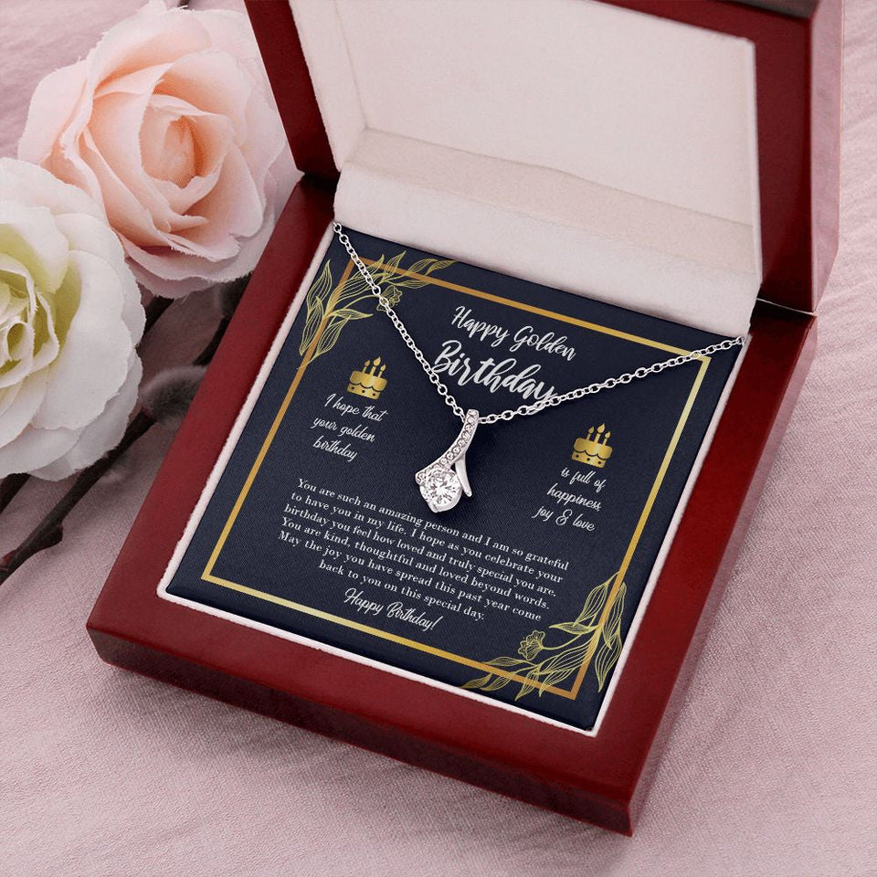 "Happiness, Joy, and Love" Golden Birthday Necklace Gift From Daughter Son Friends Co-Worker Alluring Beauty Pendant Jewelry Box