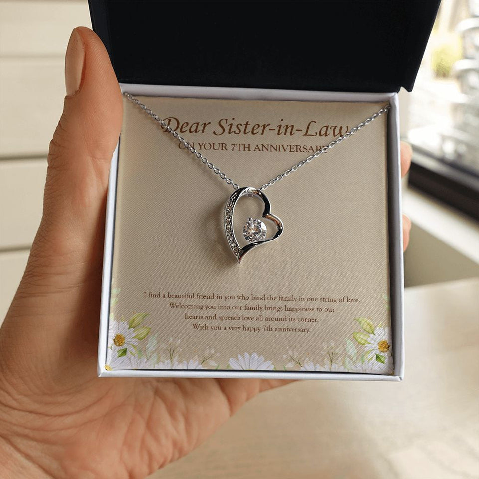 "Happiness To Our Hearts" Sister In Law 7th Wedding Anniversary Necklace Gift From Sister-In-Law Brother-In-Law Forever Love Pendant Jewelry Box