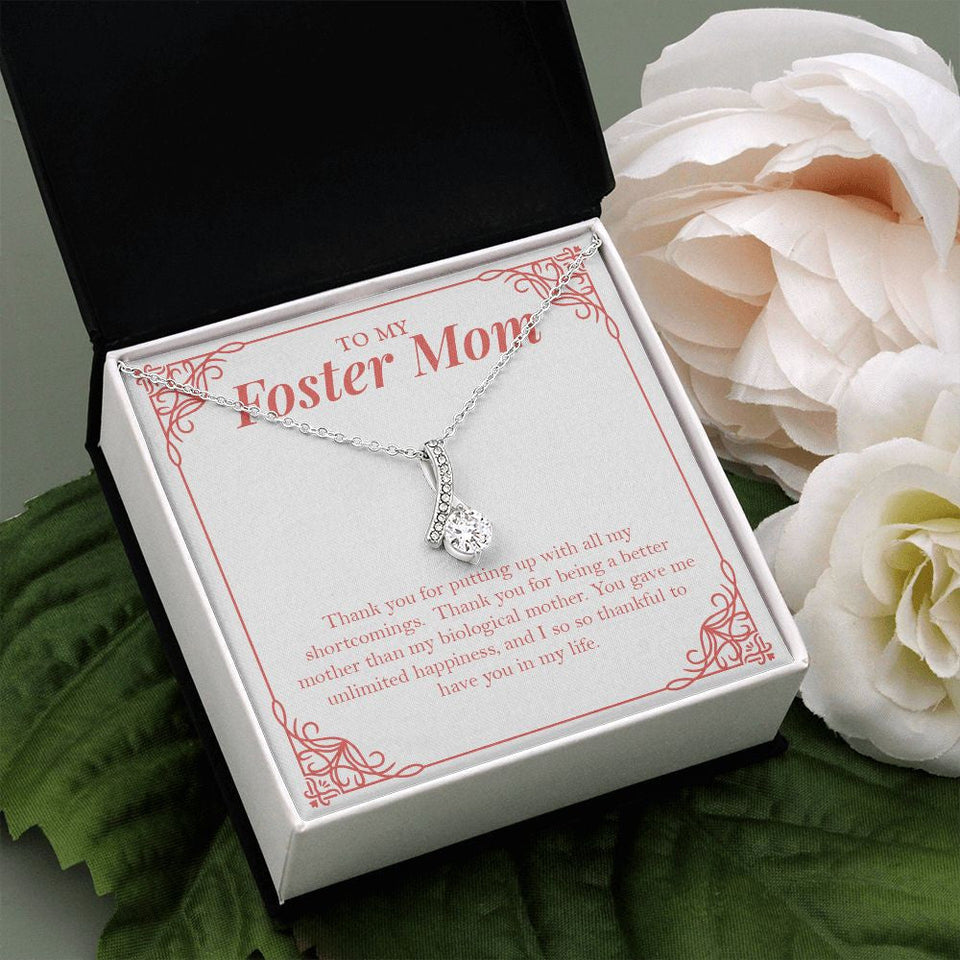 "Putting Up With Short-Comings" Foster Mom Necklace Gift From Daughter Son Alluring Beauty Pendant Jewelry Box Birthday Christmas Thanksgiving Valentines