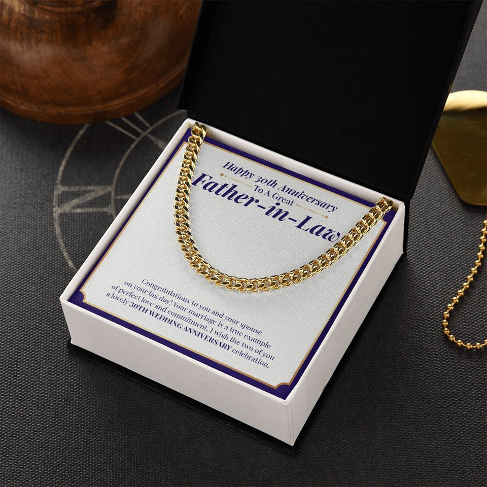 "Example Of Perfect Love" Great Father In Law 30th Wedding Anniversary Necklace Gift From Daughter-In-Law Son-In-Law Cuban Link Chain Jewelry Box
