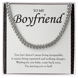 "Doesn't Mean Being Inseparable" Long-Distance Boyfriend Necklace Gift From Girlfriend Cuban Link Chain Jewelry Box Anniversary Valentines Birthday Christmas