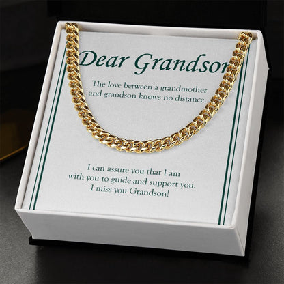 "To Guide And Support You" Long-Distance Grandson Necklace Gift From Grandpa Grandma Cuban Link Chain Jewelry Box Birthday Christmas Thanksgiving