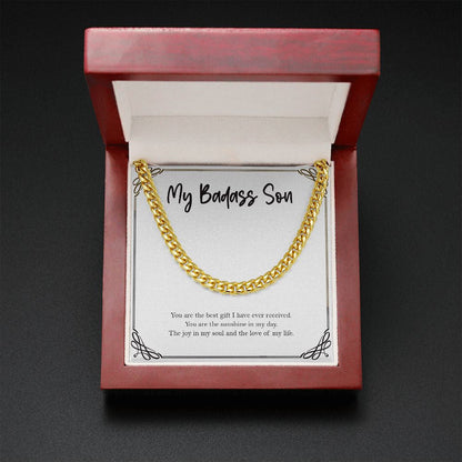 "The Sunshine In My Day" Badass Son Necklace Gift From Mom Dad Cuban Link Chain Birthday Graduation Christmas New Year