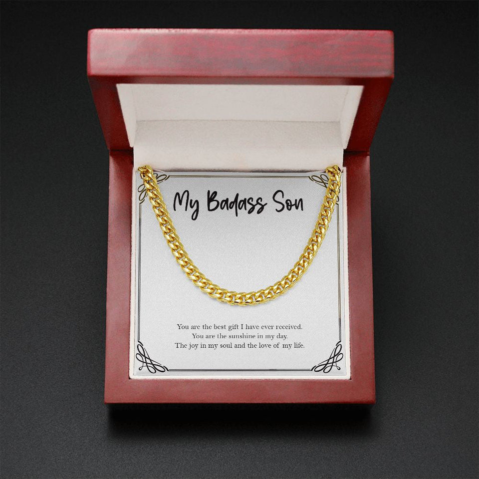 "The Sunshine In My Day" Badass Son Necklace Gift From Mom Dad Cuban Link Chain Birthday Graduation Christmas New Year