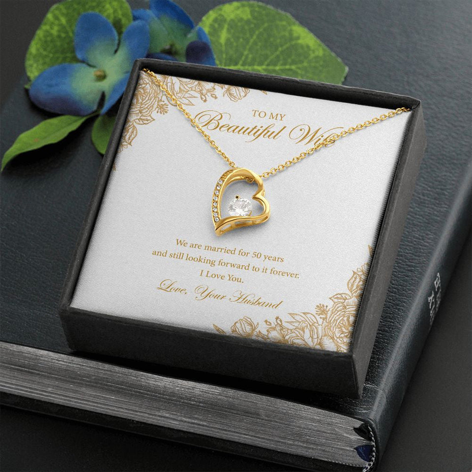 "Still Looking Forward" Wife Golden Wedding Anniversary Necklace Gift From Husband Forever Love Pendant Jewelry Box