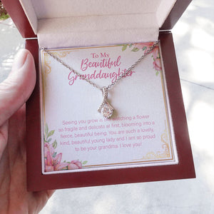 "Like Watching A Flower" Beautiful Granddaughter Necklace Gift From Grandpa Grandma Alluring Beauty Pendant Jewelry Box Birthday Christmas Graduation Thanksgiving