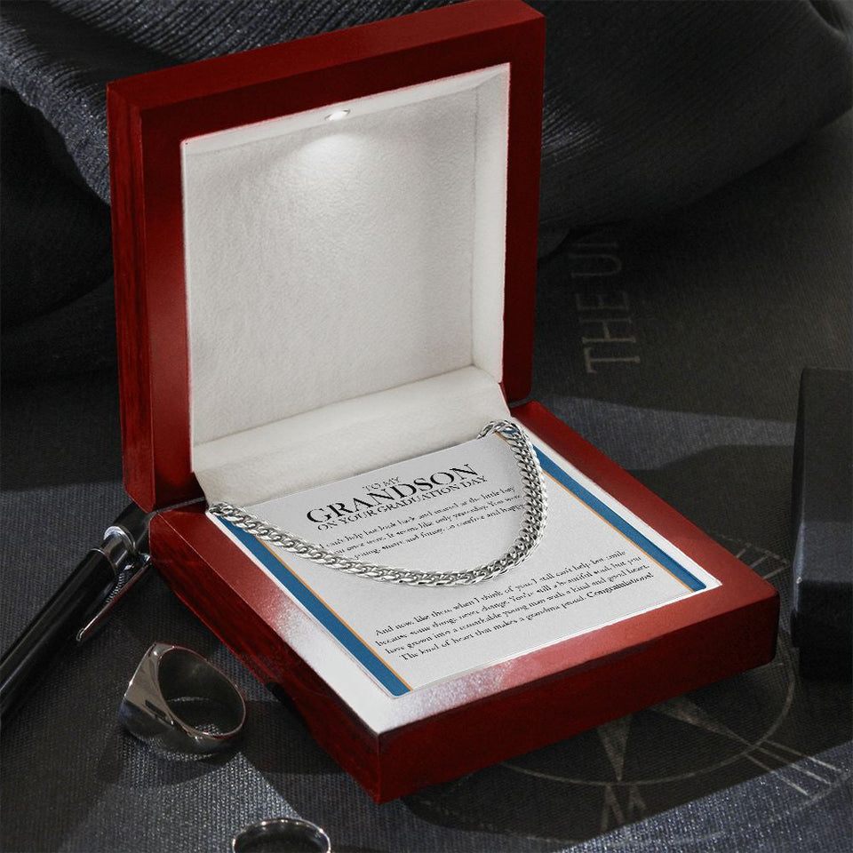 "A Remarkable Young Man" Grandson Graduation Necklace Gift From Grandma Cuban Link Chain Jewelry Box