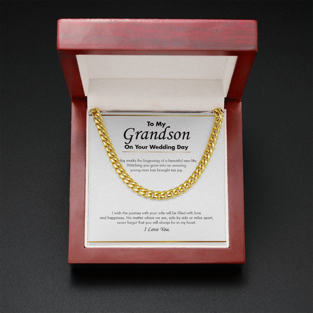 "Beautiful New Life" Grandson Wedding Necklace Gift From Grandparents Grandma Grandpa Cuban Link Chain Jewelry Box