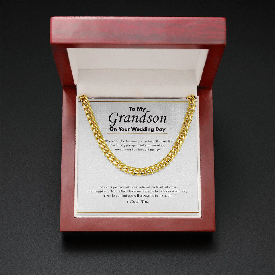 "Beautiful New Life" Grandson Wedding Necklace Gift From Grandparents Grandma Grandpa Cuban Link Chain Jewelry Box