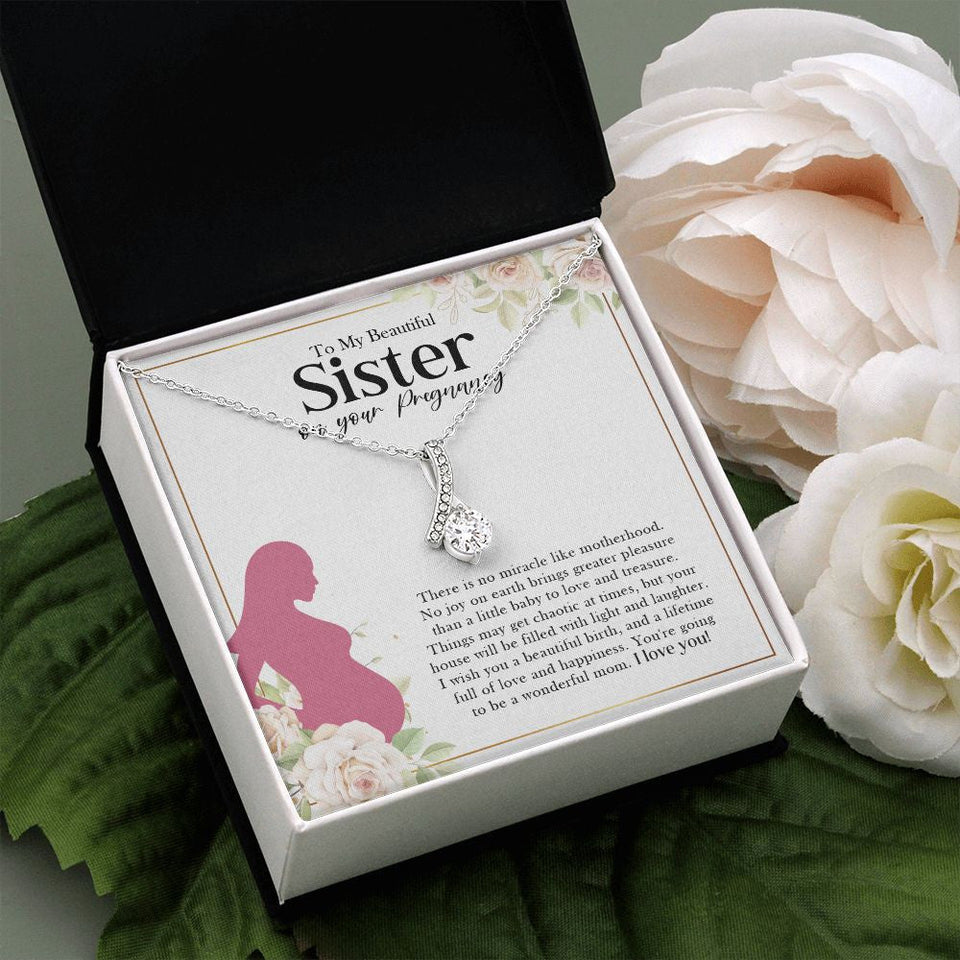 "Miracle like Motherhood" Pregnant Sister Necklace Gift From Sis Brother Alluring Beauty Pendant Jewelry Box Baby Shower Birthday Christmas New Year