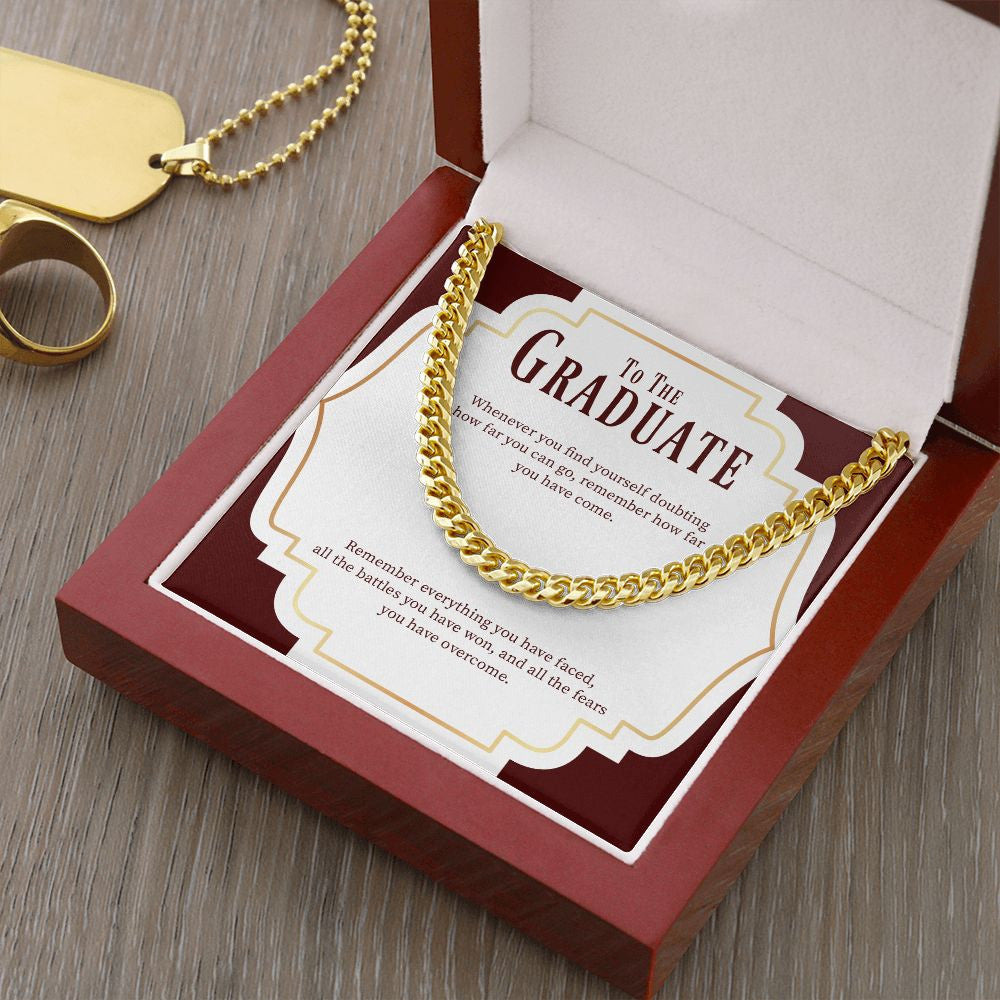 "How Far You Have Come" Graduation Necklace Gift From Parents Friends Family Cuban Link Chain Jewelry Box