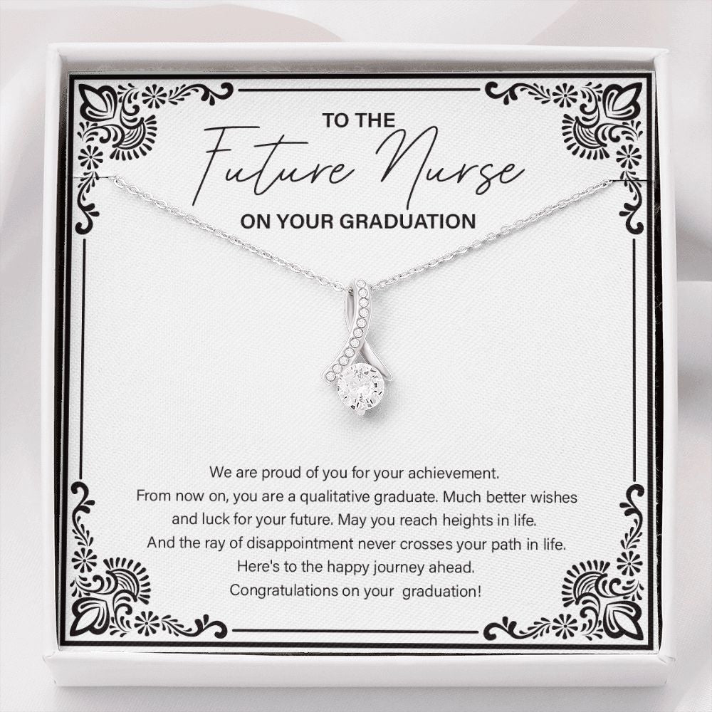"To The Happy Journey" Future Nurse Graduation Necklace Gift From Mom Dad Grandma Grandpa Cousins Bestfriend Alluring Beauty Pendant Jewelry Box