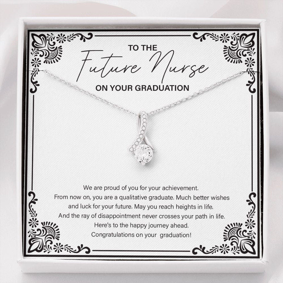 "To The Happy Journey" Future Nurse Graduation Necklace Gift From Mom Dad Grandma Grandpa Cousins Bestfriend Alluring Beauty Pendant Jewelry Box