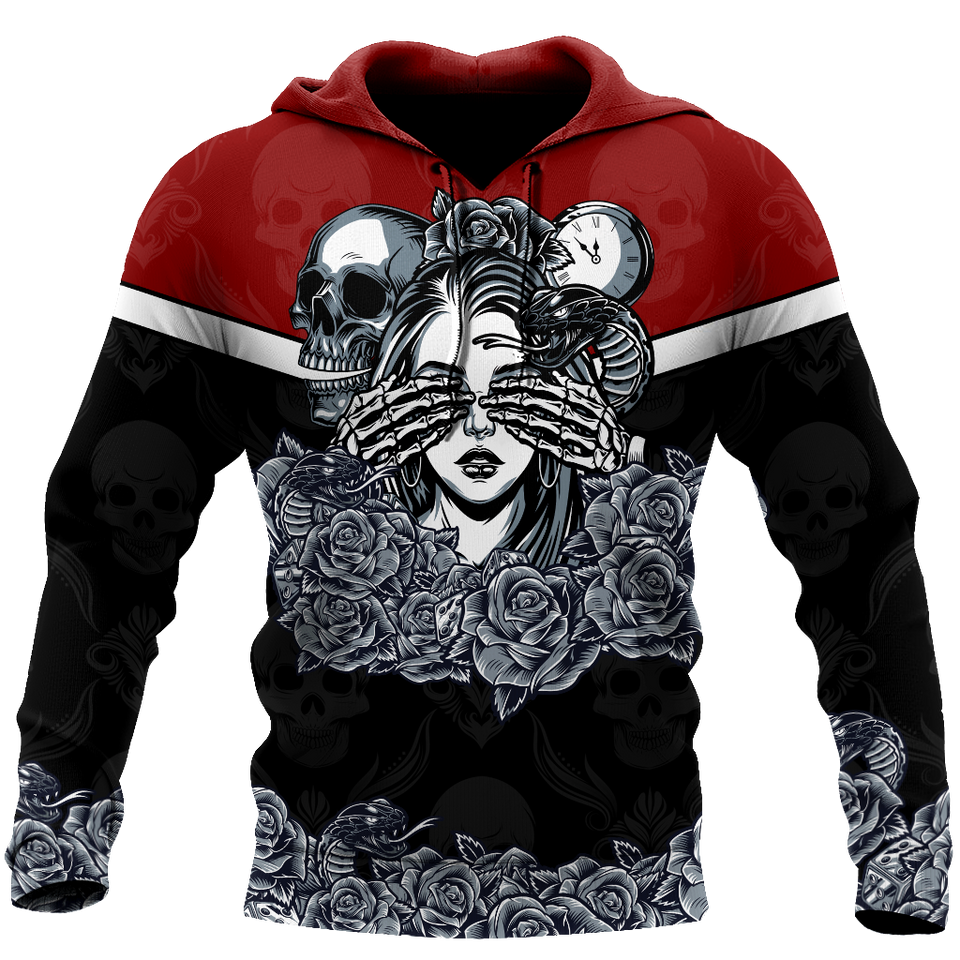 Skull Gifts Love Rose And Skull all over US Unisex Size Hoodie