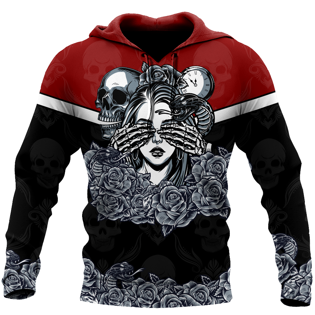 Skull Gifts Love Rose And Skull all over US Unisex Size Hoodie