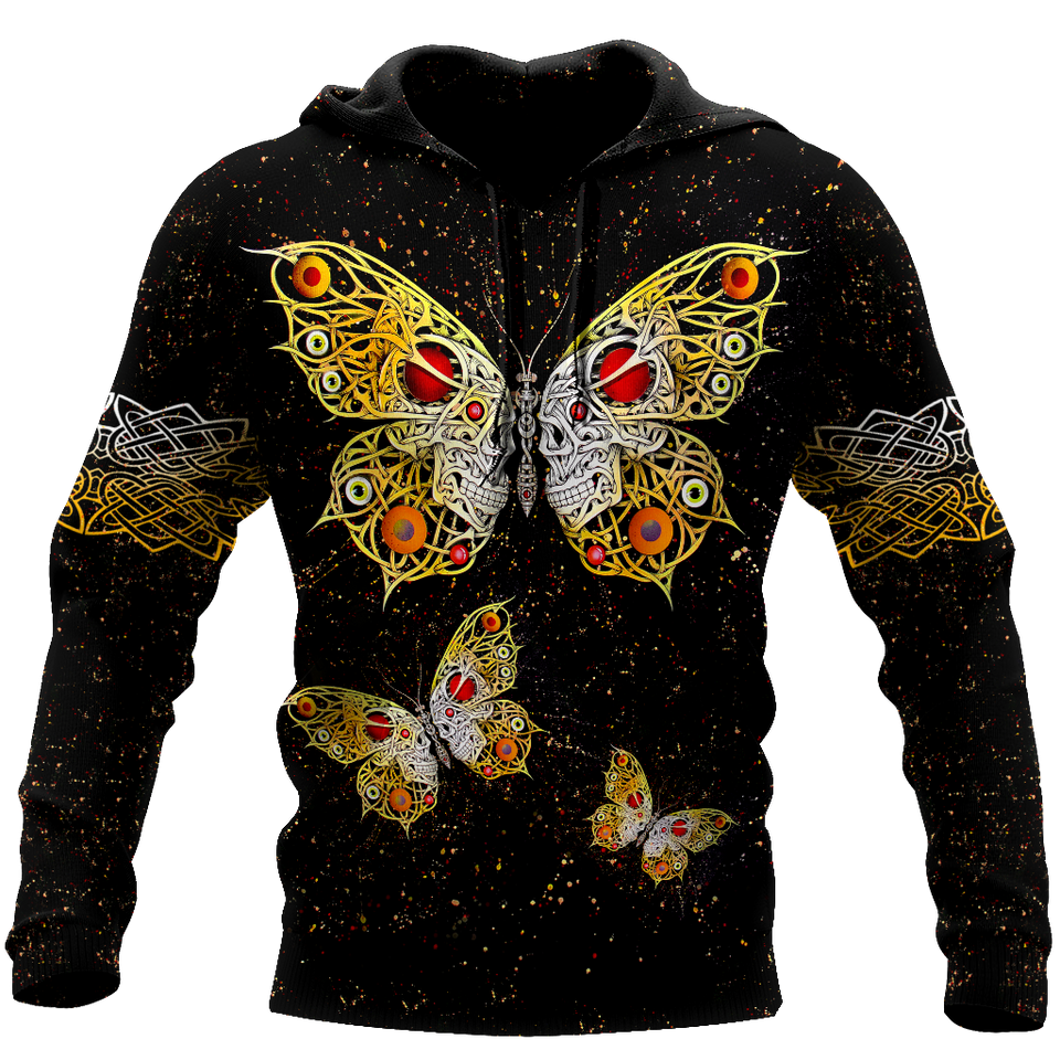 Skull Gifts Butterfly Love Skull all over printed US Unisex Size Hoodie