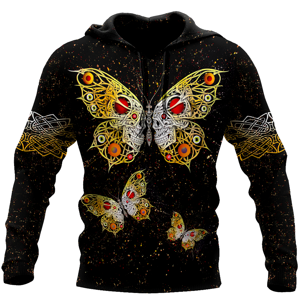 Skull Gifts Butterfly Love Skull all over printed US Unisex Size Hoodie