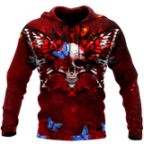 Skull Gifts Butterfly love Skull red all over printed US Unisex Size Hoodie