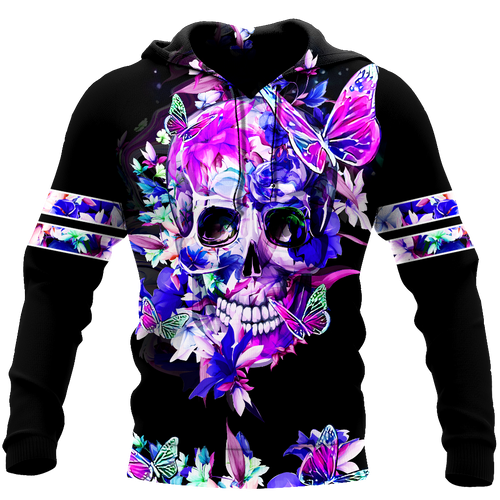 Skull Gifts Butterfly Love Skull all over printed US Unisex Size Hoodie