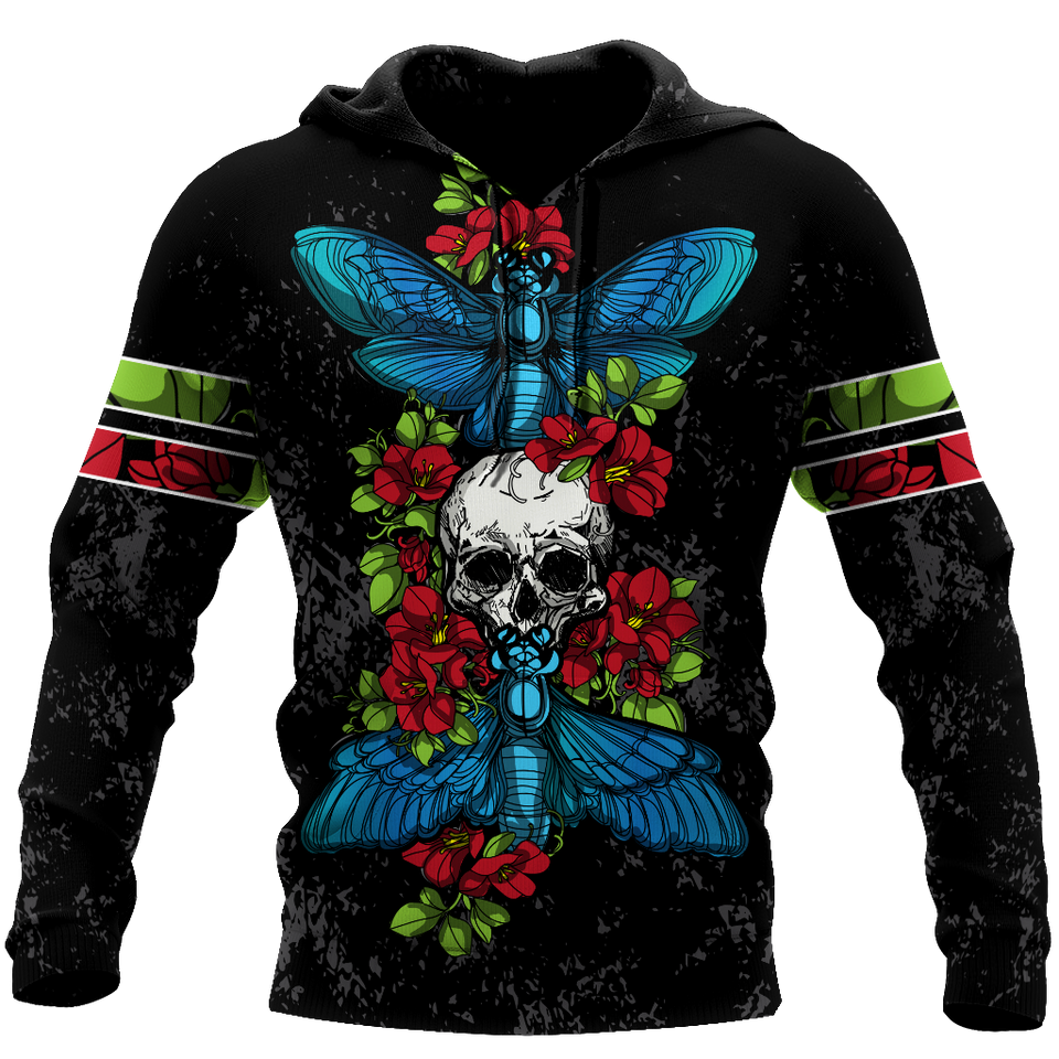Skull Gifts Butterfly Love Skull all over printed US Unisex Size Hoodie