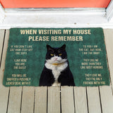 3D Please Remember Tuxedo Cat House Rules Doormat