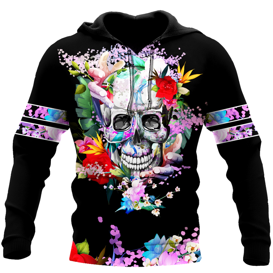 Skull Gifts Rose Love Skull all over printed US Unisex Size Hoodie