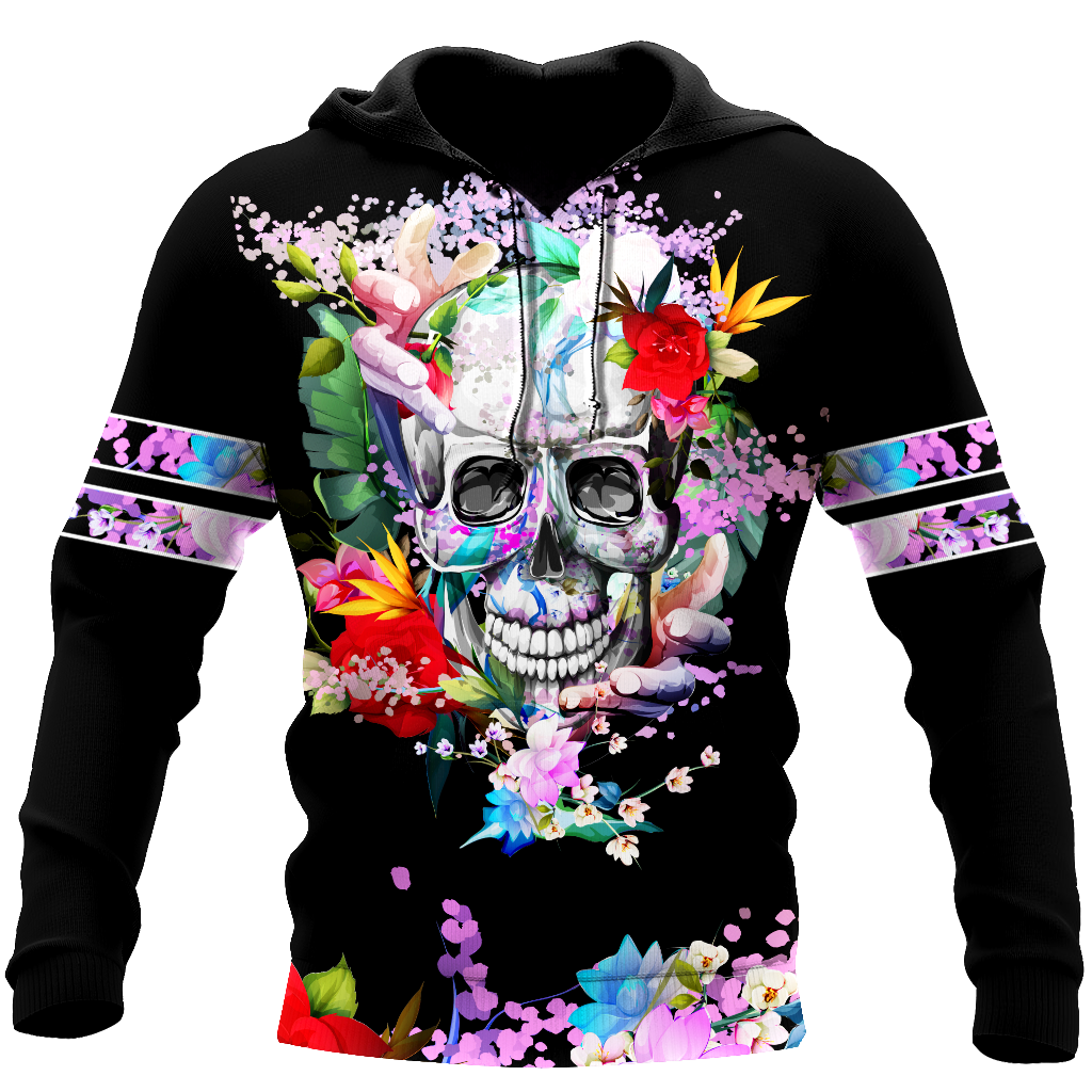 Skull Gifts Rose Love Skull all over printed US Unisex Size Hoodie