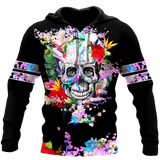 Skull Gifts Rose Love Skull all over printed US Unisex Size Hoodie