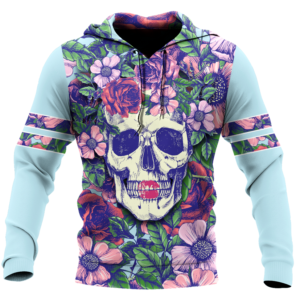 Skull Gifts Rose Love Skull all over printed US Unisex Size Hoodie