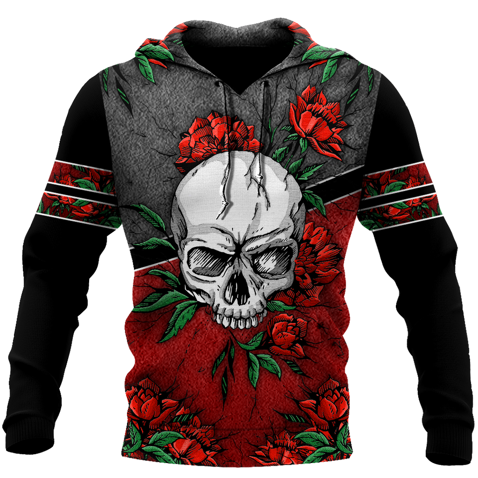 Skull Gifts Love Rose And Skull all over US Unisex Size Hoodie