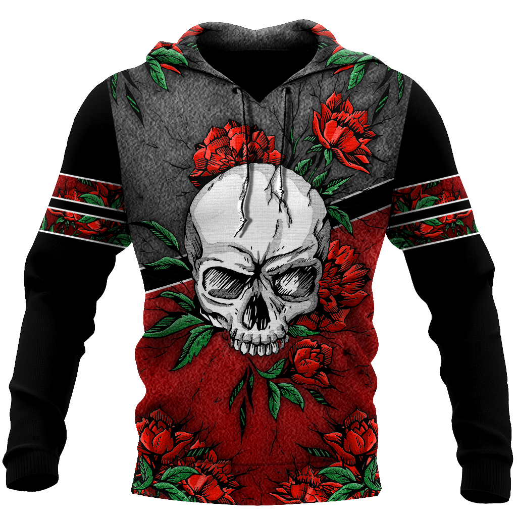 Skull Gifts Love Rose And Skull all over US Unisex Size Hoodie