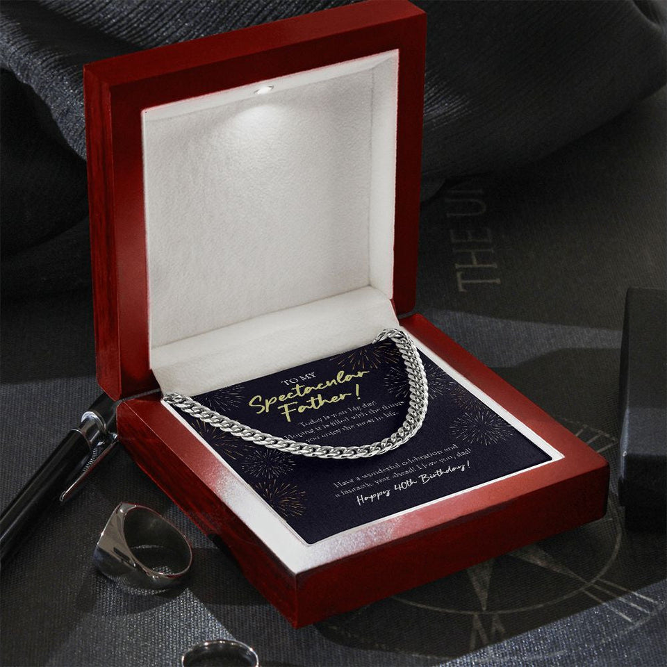 "Fantastic Year Ahead" Spectacular Father 40th Birthday Necklace Gift From Daughter Son Cuban Link Chain Jewelry Box