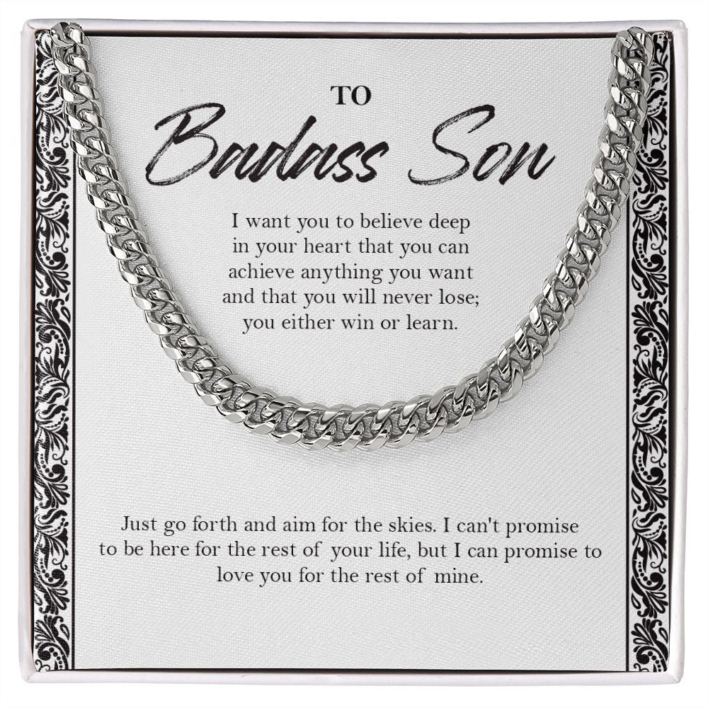 "Deep In Your Heart" Badass Son Necklace Gift From Mom Dad Cuban Link Chain Jewelry Box Birthday Graduation Engagement Christmas
