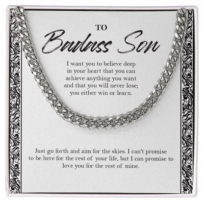 "Deep In Your Heart" Badass Son Necklace Gift From Mom Dad Cuban Link Chain Jewelry Box Birthday Graduation Engagement Christmas