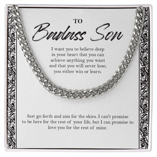 "Deep In Your Heart" Badass Son Necklace Gift From Mom Dad Cuban Link Chain Jewelry Box Birthday Graduation Engagement Christmas