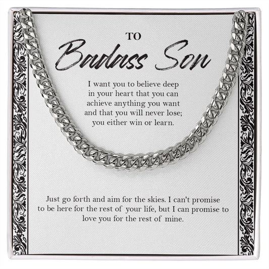 "Deep In Your Heart" Badass Son Necklace Gift From Mom Dad Cuban Link Chain Jewelry Box Birthday Graduation Engagement Christmas