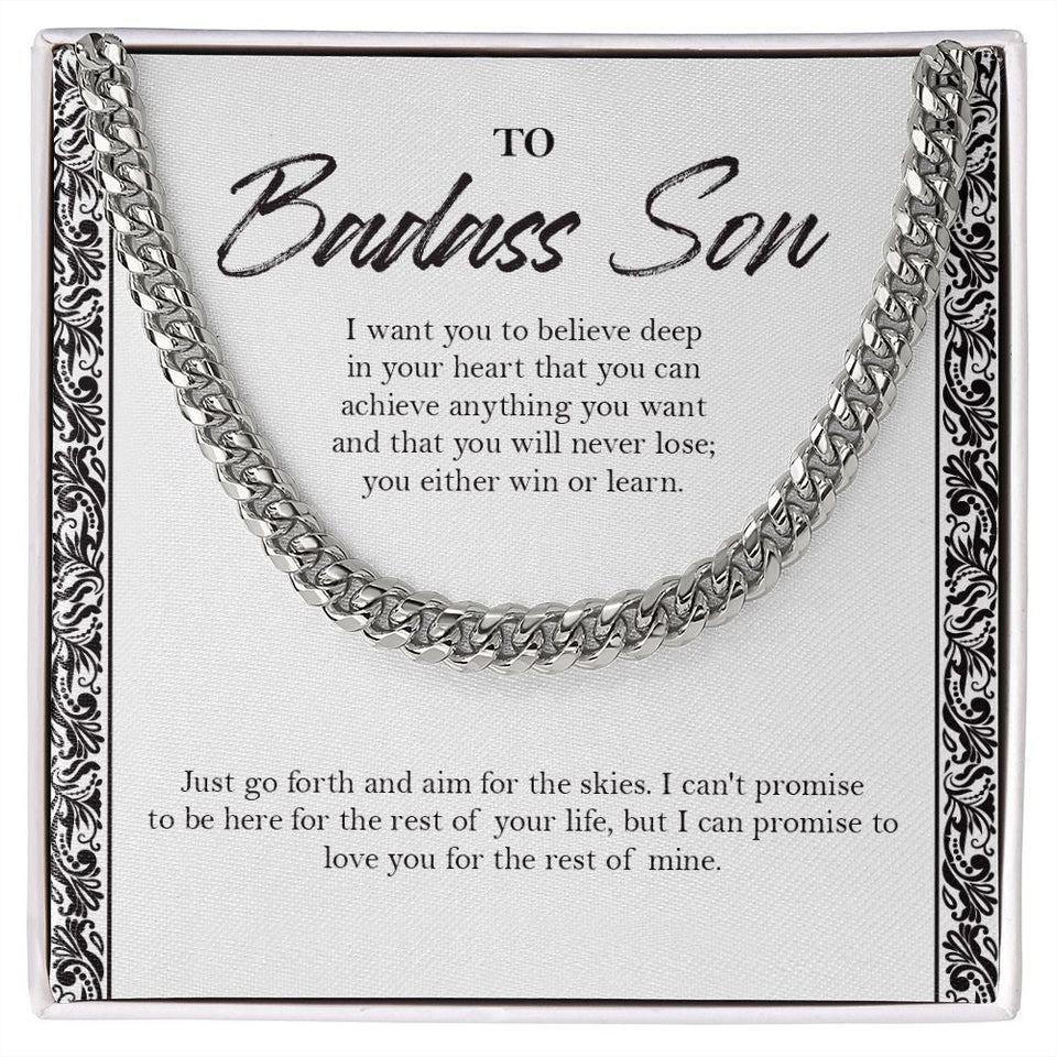 "Deep In Your Heart" Badass Son Necklace Gift From Mom Dad Cuban Link Chain Jewelry Box Birthday Graduation Engagement Christmas