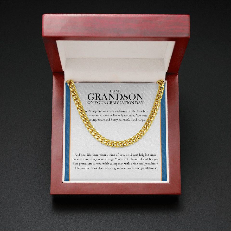 "A Remarkable Young Man" Grandson Graduation Necklace Gift From Grandma Cuban Link Chain Jewelry Box