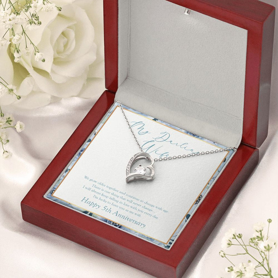 "Always Keep Falling" Darling Wife 5th Wedding Anniversary Necklace Gift  From Husband Forever Love Pendant Jewelry Box